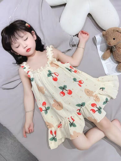 G.DUCKKIDS品牌童装可爱樱桃熊女童睡裙吊带小女孩薄款睡衣夏季宝宝睡裙家居 新升级831-卡通樱桃熊睡裙 150