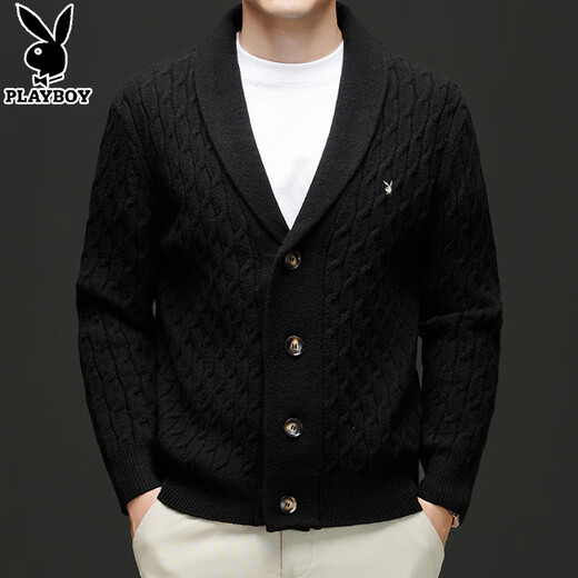 Playboy Cardigan Herren Winterjacke Männer vielseitiger dicker Nadelwolle Pullover vielseitiger gestrickter Pullover verdickter Männer Außenbekleidung Iron grau 4xl 190