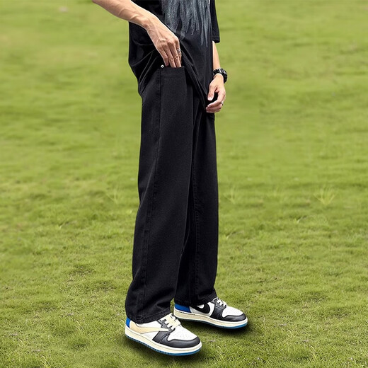 Woodpecker Jeans Men's Autumn and Winter 2025 Trendy Versatile Straight Leg Wide Leg Pants Men's Loose Stretch Teen Pants Men Black Regular M Recommended 90-110Jin Jin is equal to 0.5 kg