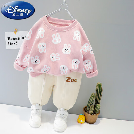 Disney (Disney) baby girl autumn and winter clothing velvet suit one and a half years old 6 7 8 9 11 months old baby clothes split thickened little girl pink casual suit (spring and autumn without velvet) 73 cm