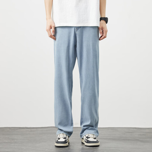 VDJ International Herren Luxury High-End-Marke Summer Dünne Tennisjeans Lose gerade große Casoshosen 1278 Blau High-End-Geschenkbox 28