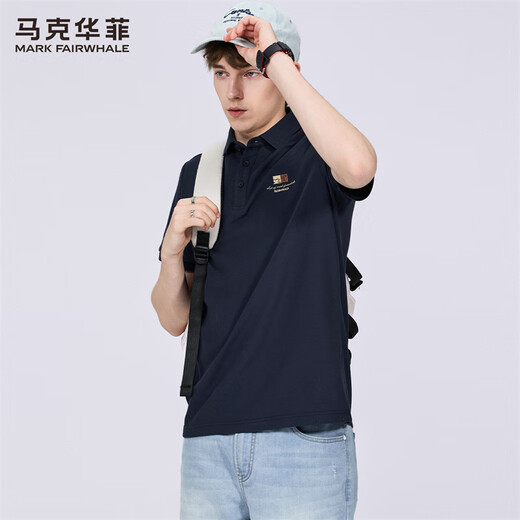 Mark Huafei 7A antibacterial lapel short-sleeved Polo shirt men's 2026 summer new trend youth embroidered T-shirt 5406 dark blue 102 XL (180) (recommended 145-160Jin Jin equals 0.5 kg)