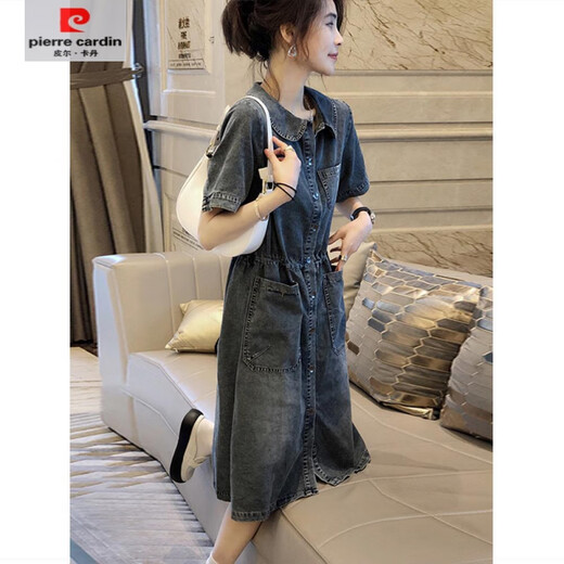 皮尔卡丹（pierre cardin）【1477人好评】欧洲站2025夏装新款宽松大码牛仔连衣裙女中长款收 图片色9800款 2XL 133-145斤