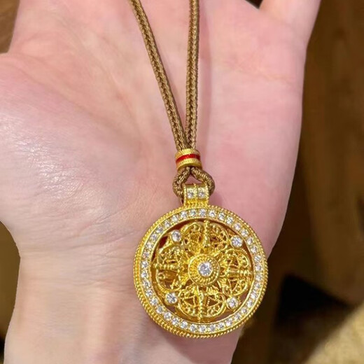 MHFDO Old Phoenix 999 gold ancient method rotatable eight-treasure compass pendant braided rope necklace for men gold store model