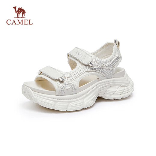 骆驼（CAMEL）运动凉鞋女潮酷镂空魔术贴厚底休闲凉鞋 L25M255012 米白 38 