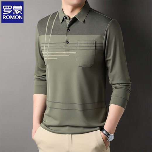 ROMON long-sleeved T-shirt men's spring and autumn new casual and versatile trend middle-aged and elderly elastic anti-wrinkle base shirt polo shirt top S6625 dark gray XL (recommended 140-155Jin [Jin equals 0.5 kg])