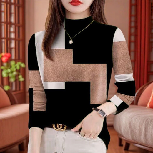 Suqinren long-sleeved T-shirt for women, high-end 2025 new spring and autumn printed long-sleeved loose slimming belly-covering T-shirt for women, trendy red L recommended 100-110 Jin Jin equals 0.5 kg