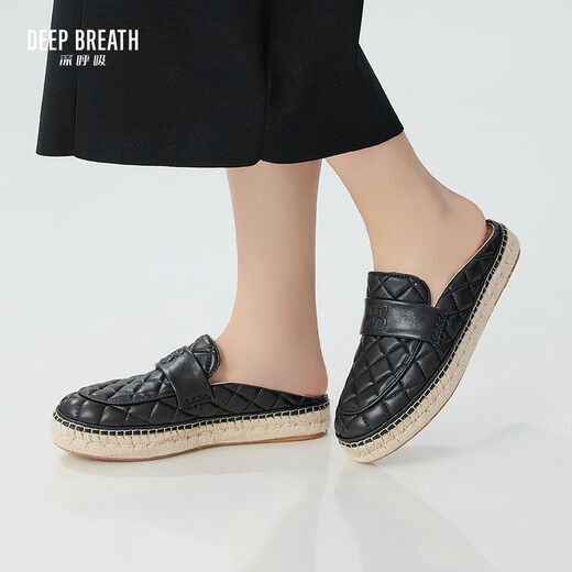 DEEP BREATH深呼吸女鞋休闲通勤百搭穆勒拖鞋渔夫鞋女AX11154 黑 37