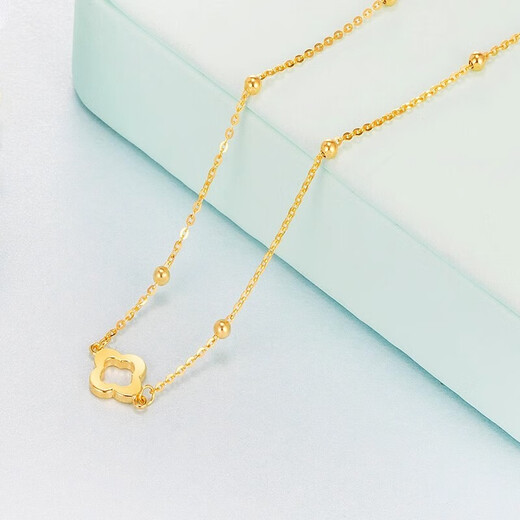 Junbu 18k gold bracelet pure gold hollow four-leaf clover bracelet women's hard gold fine chain full gold versatile jewelry hollow four-leaf clover bracelet