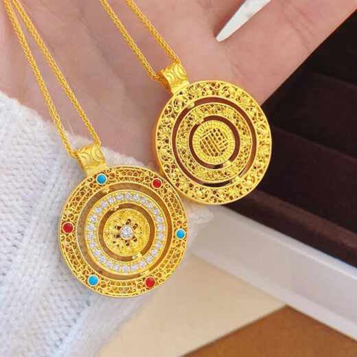 Taste Ju 18K gold ancient filigree eight-treasure compass necklace, good fortune, imitation gold color full of blessings, gift for women, Mr. Zhou's ancient filigree eight-treasure compass necklace