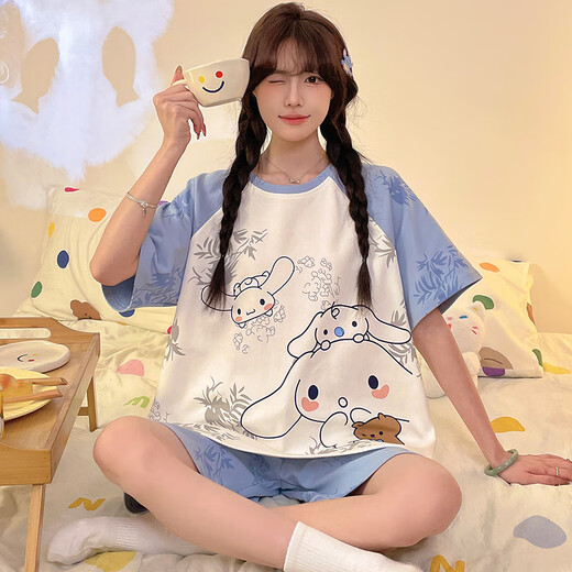 Loopy Ruby Girls Pajama Summer Pure Cotten Cothlete Completed Student Student и Big детская домашняя одежда Set YM826 Yugui Dog [100% чистый хлопок] 145 -S-код [Предложенный рост 140-153 см]]