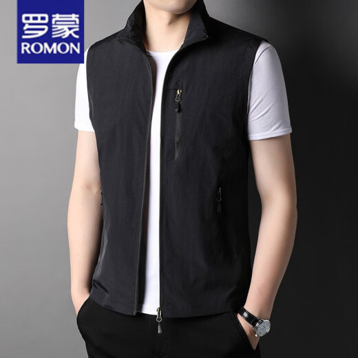 
ROMON spring and summer thin standing collar fishing vest men's work vest outdoor casual men's trendy sleeveless vest jacket khaki YY-686 vest M