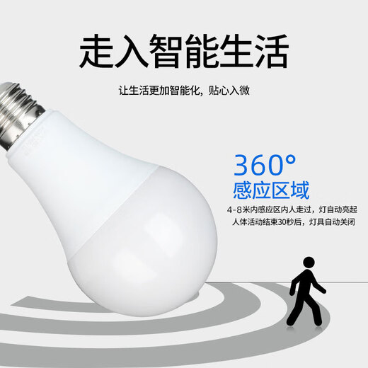 Jinggong LED radar induction bulb E27 large screw port high-sensitivity property factory commercial microwave radar high-brightness bulb 9W white light