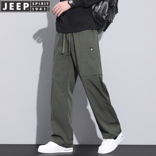 JEEP SPIRIT美式潮牌工装裤子男宽松直筒春秋伞兵裤2025春秋新款运动休闲长裤 9856-军绿色 L 【商家】110~130斤