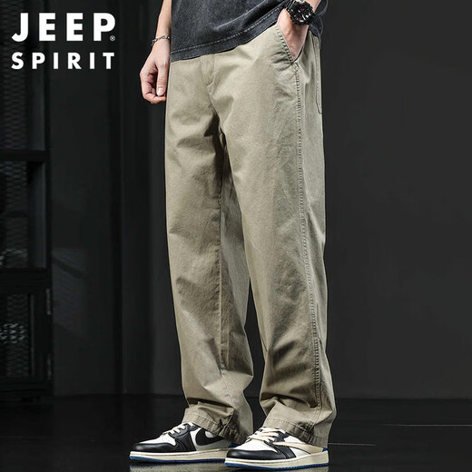 JEEP SPIRIT Jeep American monos para hombre otoño e invierno pantalones casuales rectos sueltos pantalones de pierna ancha de algodón puro para hombre albaricoque XL