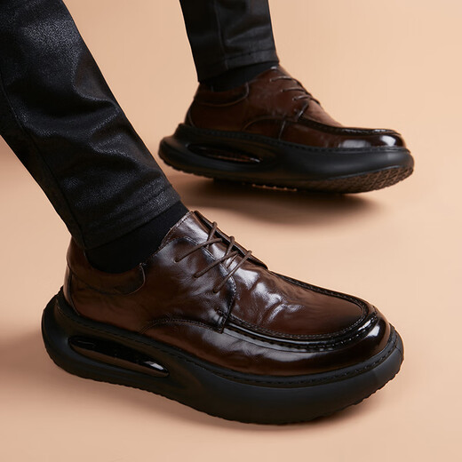 BABOCHEN 2025 new business leather shoes men's thick-soled versatile first-layer cowhide trendy slip-on air cushion formal casual leather shoes black 38