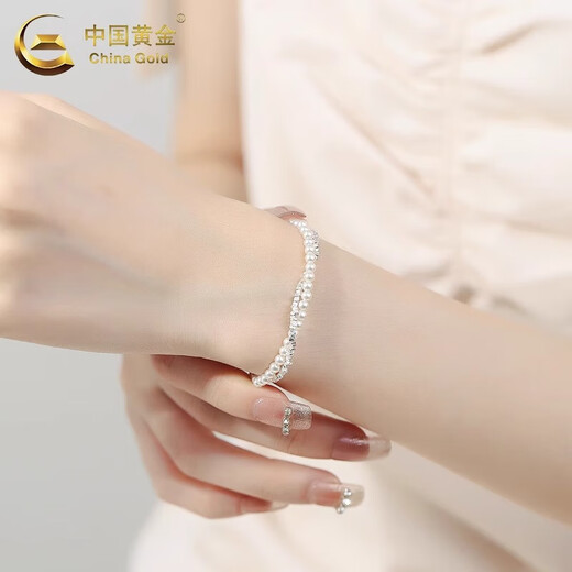 China Gold (CHINA GOLD) Pearl Bracelet Women's Broken Silver Bracelet Light Luxurious Broken Silver Bracelet Christmas Practical Birthday Gift for Girlfriend Send Girlfriend* Pearl Broken Silver Bracelet Brand Gift Box
