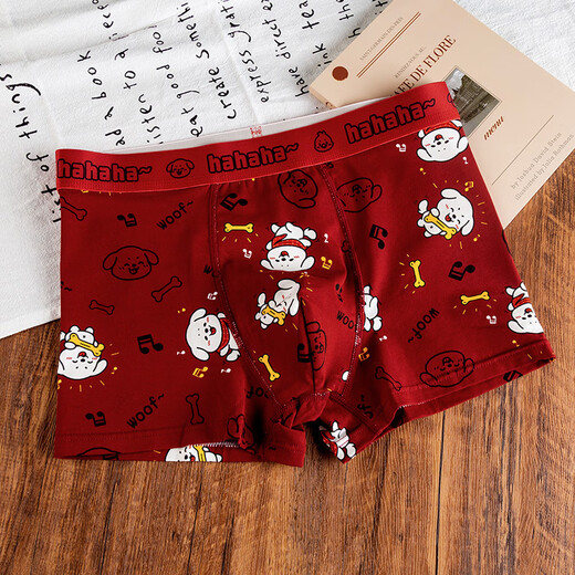 Caileikei 2694 people collected Yuanbao cute snake year animal year men's pure cotton underwear four corners summer boys red (kitten red + bear red + piglet red) 3 pieces L (recommended weight 80-105 Jin Jin is equal to 0.5 kg)