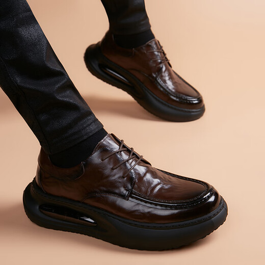 BABOCHEN 2025 new business leather shoes men's thick-soled versatile first-layer cowhide trendy slip-on air cushion formal casual leather shoes black 38