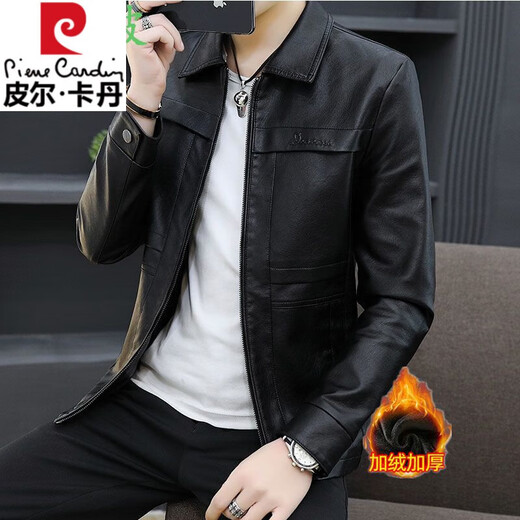 皮尔卡丹（pierre cardin）真皮皮衣男春秋新款休闲男装韩版机车潮流皮夹克加绒保暖翻领外套 咖啡色8902【春秋款】 M 90-105斤