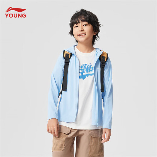 Li Ning Children's Clothing Children's Sun Protection Clothing for Men and Women Spring and Summer Knitted Cool Sun Protection Clothing Sports Jacket YFDV127 New Aurora Blue-4 140