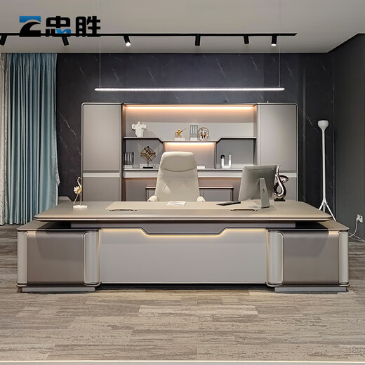 Zhongsheng Office Furniture Desk Boss Desk Modern Simple High-end Chairman and President Desk Executive Desk Office Furniture Matching Tables and Chairs 3.2 Meter Boss Desk Includes Light-Socket Box
