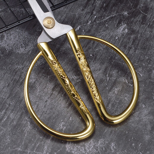 邓家刀不锈钢剪纸剪窗花专用尖头剪刀龙凤金色黄色裁缝剪子专业厨房手工 K44（中号）2号