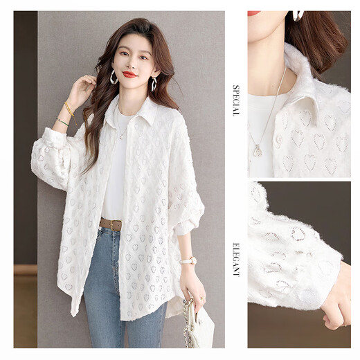 Cypress Lapel Shirt 2025 Autumn New Women's Fashion Loose Style Single-Breasted Heart-Shaped Casual Top Off-White M