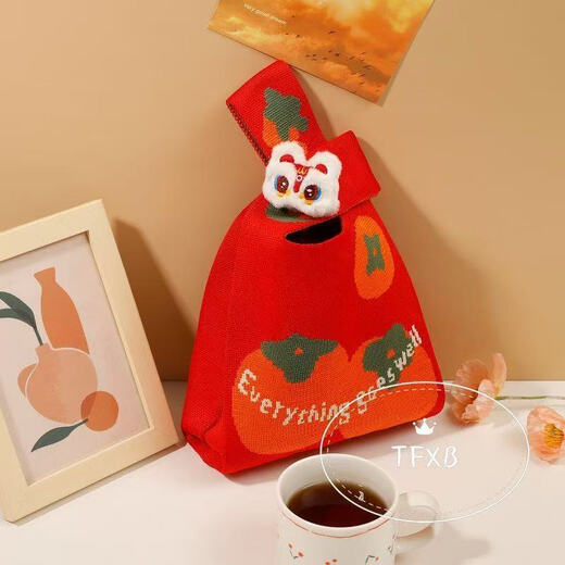 New Year Festival Portable Festive Red Knitted Trendy Vest Bag Women's Handbag Hand Tote Versatile 1 Pack Shishi Ruyi Handbag