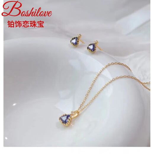DL 1998 Fat Donglai same style tanzanite necklace Japanese natural 18K gold light luxury amethyst pendant 925 clavicle chain women's tanzanite necklace