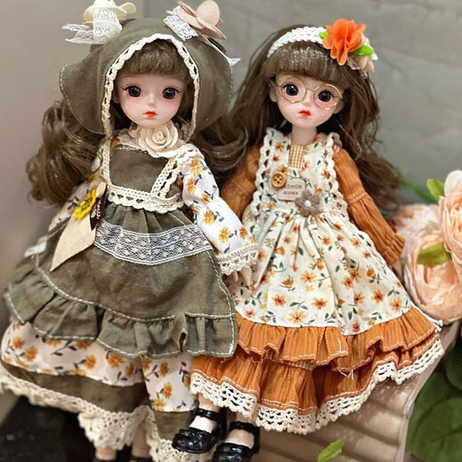 
Diborui children's doll 30 cm 6 minutes dressed in princess doll clothes children's toys girls birthday gifts A complete set of dolls (glasses) bags Brown tea