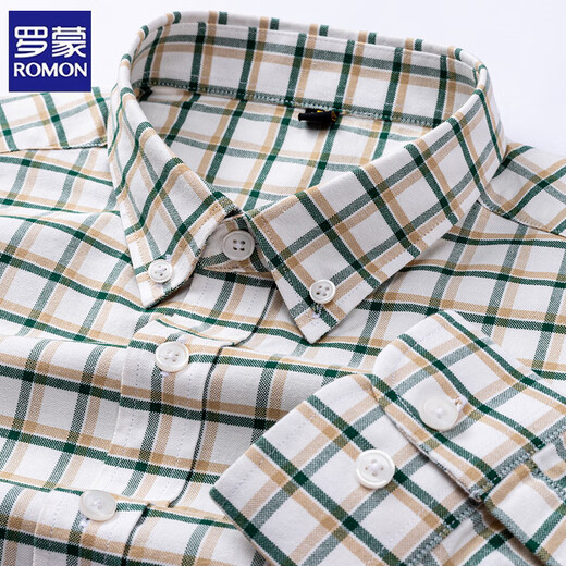ROMON pure cotton furry plaid shirt men's long-sleeved casual and versatile middle-aged and elderly 100% cotton easy-to-maintain father's shirt 691 blue grid 40 (50) [Suggested 120-140Jin [Jin equals 0.5 kg]]
