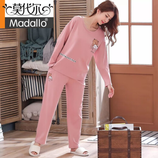 莫代尔品牌长袖睡衣女士春秋夏季天棉质甜美可爱家居服大码可外穿套装 折耳兔831 XL 115斤-130斤