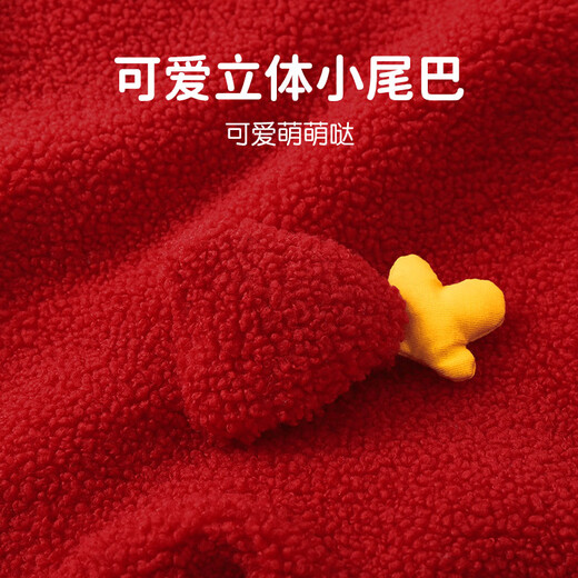 Youqi baby clothes autumn and winter onesies toddlers winter red cartoon plus velvet overalls cute pants New Year's greetings clothes red overalls without accessories 66