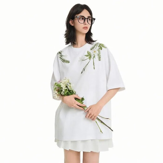 Nanyuexi Hoish et cruel American Alphabet Plant Fleur Round Cou Round T-shirt à manches courtes pour hommes et femmes Summer S1049 # White XL