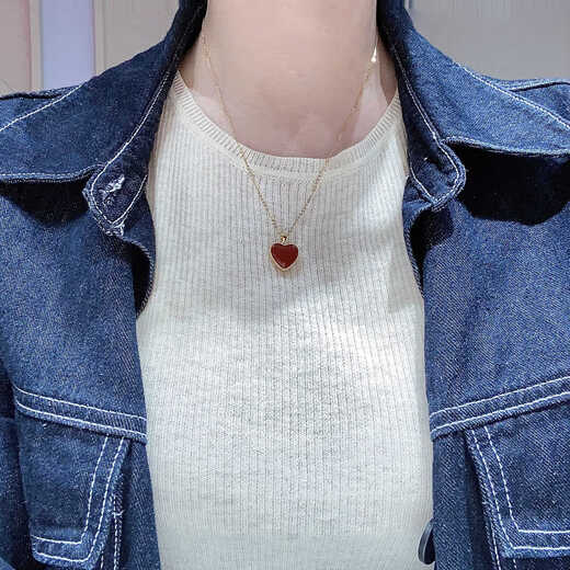 Li Shen 18K gold pendant double-sided love red agate pendant au750 gold necklace women's clavicle chain women's 18k gold rose gold pendant + 18k gold necklace