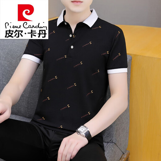 Pierre Cardin Cardin Summer Men's Short à manches à manches Polo T-shirt T-shirt à mi-manche T-shirt Casual Casual T-shirt Black Qy679 M 100-120Jin [Jin est égal à 0,5 kg]