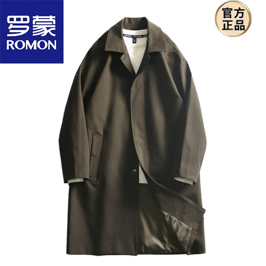 ROMON windbreaker men's mid-length coat 2026 new spring and autumn trendy Korean style loose business casual high-end coat black M loose version