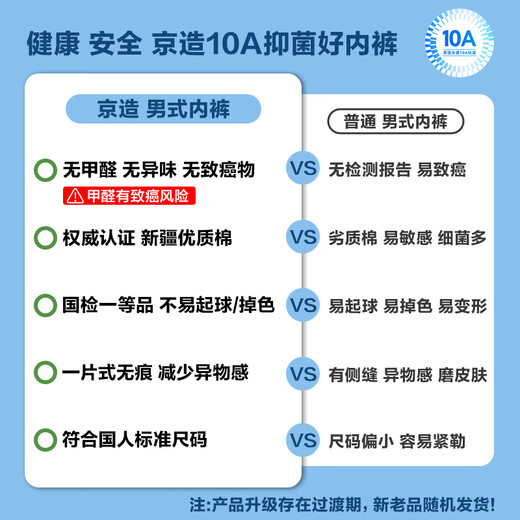 京东京造10A抑菌男式内裤男纯棉平角内裤大码男生四角短裤衩4条L