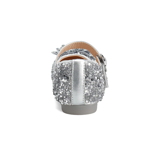 Saturday (St&Sat) children's shoes, girls' shoes, children's fashion small leather shoes, new spring and autumn girls' performance flat crystal shoes, glazed silver 31, inner length about 19.4cm