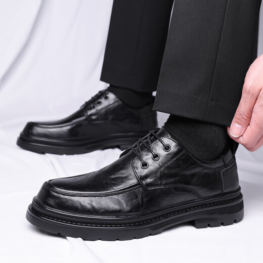 Zapatos de cuero portuleso para hombres de negocios británicos para hombres zapatos informales de negocios bajo zapatos de boda de la suela gruesa baja 9929 Negro 40