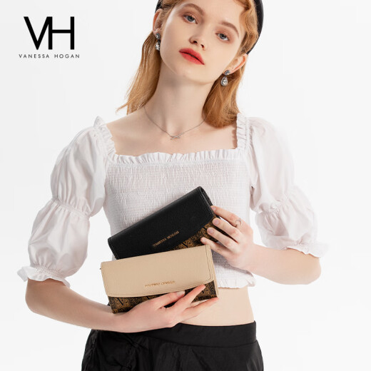 VANESSA HOGANVH女包时尚长款钱包多功能钱夹撞色皮夹复古手拿包卡包实用零钱包