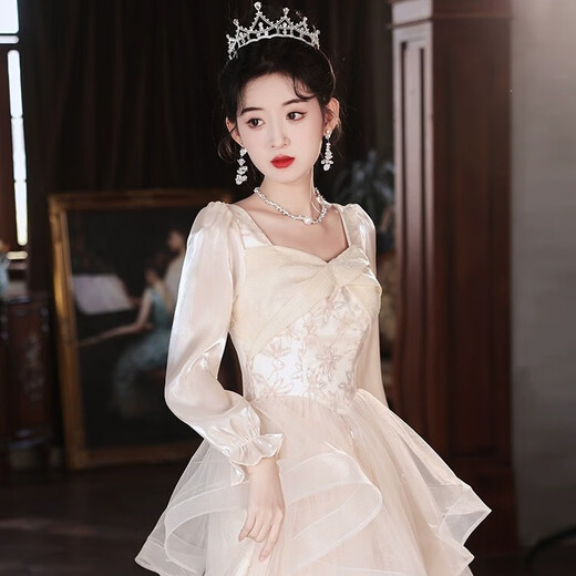 Li Baixin evening dress for women 2025 new style high-end adult ceremony banquet light luxury high-end annual meeting host dress spring champagne color L recommended 105-110Jin Jin equals 0.5 kg