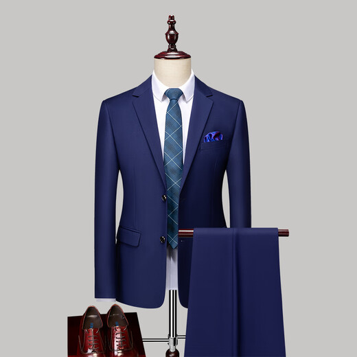 Announcement Bird Suit Men's Business Casual Slim Groom Wedding Dress Professional Formal Host Groomsman Suit 882 Dark Blue Two-piece Set Two Buttons No Slits 3XL 185/Suitable for Weight 145-160 Jin Jin is equal to 0.5 kg
