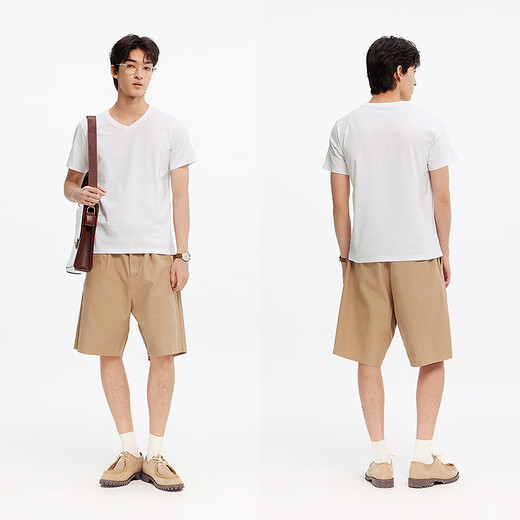 森马（Semir）短袖T恤男修身纯色内搭纯棉2025夏季V领白t百搭上衣109325100102