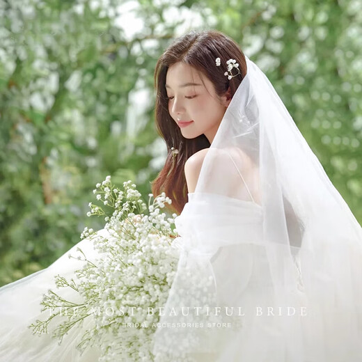 Tongrubi Lao Phoenix 999 wedding veil bride's main Korean super fairy nude gauze minimalist headdress white Swiss mesh about 1.5 meters * 1.5 meters soft gauze