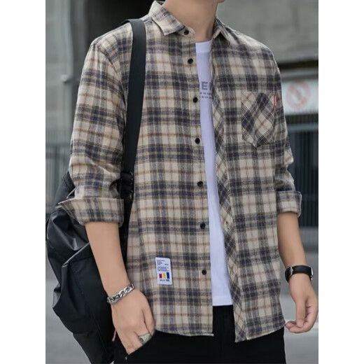 Camisa informal a cuadros Camisa de manga larga de primavera y otoño de la primavera y otoño de la colcha coreana retro de verano delgada de verano k12109 verde (con lana m 90-110jin [Jin iguala 0.5 kg]