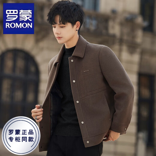 ROMON Double-sided Velvet Jacket Men's Woolen Woolen Coat Short Jacket Autumn and Winter Thickened Lapel High-end Business Men's Clothing Caramel Color/(Removable Down Liner) XL (135-155Jin Jin equals 0.5kg)