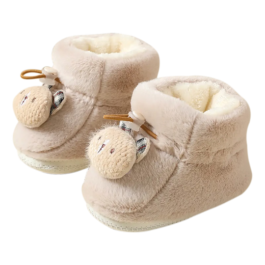 Lamicqi baby toddler shoes 0-1 year old newborn boys and girls in autumn and winter plus velvet thickened warm cotton shoes soft sole shoes bear yellow 11.5 cm inside length (suitable for 0-5 months)
