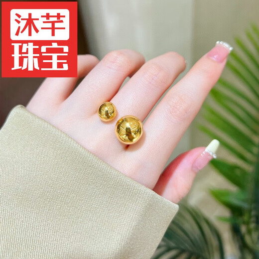 Muqian 5D cyanide-free hard gold gold pearl ring for women 999 pure gold personalized niche new ring pure gold index finger ring No. 10 2.30-2.40g